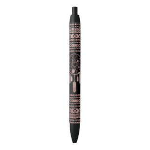 Stylo Noir Aztèque tribal d'or rose de Dreamcatcher sur le