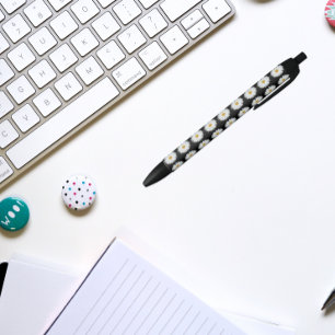 Stylo Noir Baise blanche sur motif floral noir