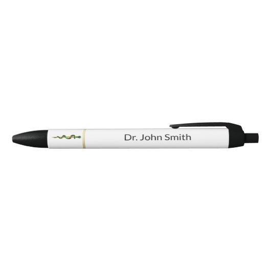 Stylo Noir Bâton médical d'Asclepios en or herbeux vert (Haut)