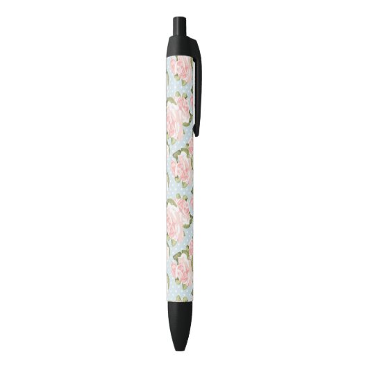 Stylo Noir Beau motif de rose avec le pois bleu (Bas (Vertical))