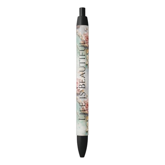 Stylo Noir Beau Romantique Rose rose rose Roses romantiques (devant Vertical)