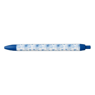 Stylo Noir Belle Fleur Bleue Motif sans couture