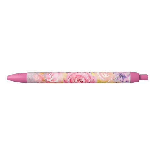 Stylo Noir Belle florale rose (Devant)