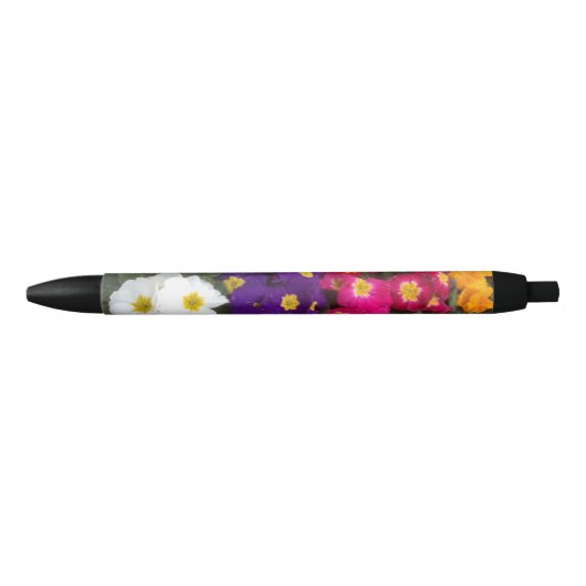 Stylo Noir Belles fleurs de Polyanthus brillantes (Devant)