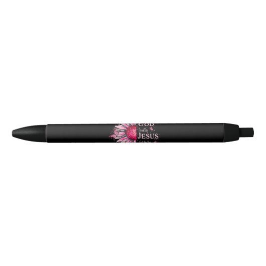 Stylo Noir Béni Par Dieu - Aimé Par Jésus Tournesol Rose (Devant)