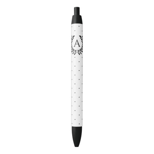 Stylo Noir Black And White Laurel Monogram Polka Dot Pattern (devant Vertical)
