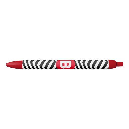 Stylo Noir Black and White Zig Zag Pattern Red Monogram (Devant)