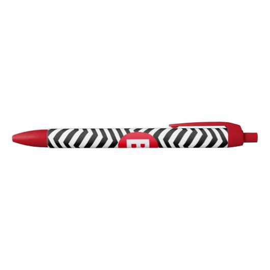 Stylo Noir Black and White Zig Zag Pattern Red Monogram (Haut)