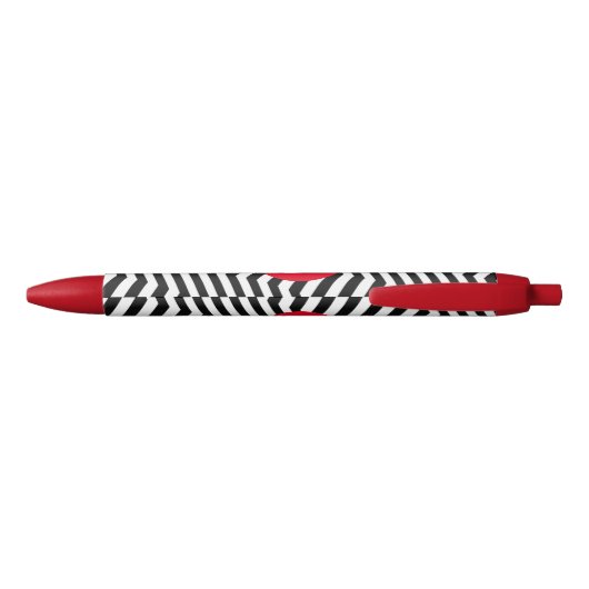 Stylo Noir Black and White Zig Zag Pattern Red Monogram (Dos)