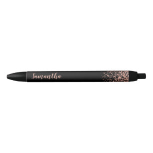 Stylo Noir Black Rose Gold Faux Parties scintillant Nom perso