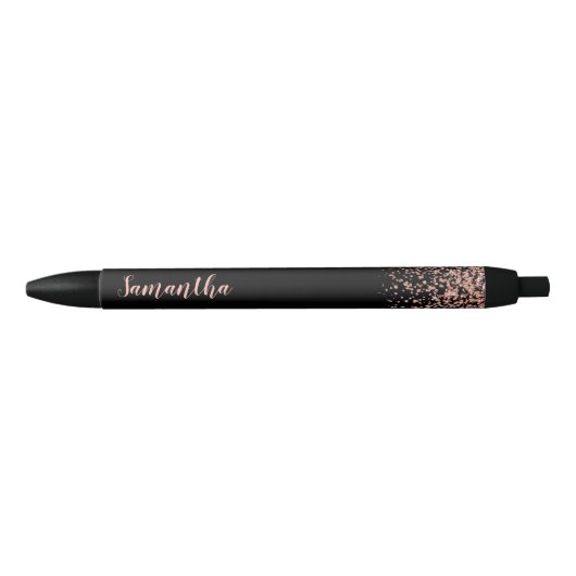 Stylo Noir Black Rose Gold Faux Parties scintillant Nom perso (Devant)