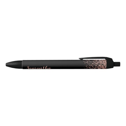 Stylo Noir Black Rose Gold Faux Parties scintillant Nom perso (Haut)
