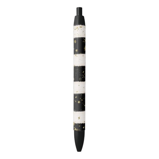 Stylo Noir Black White Aquarelle rayures Gold Parties scintil (devant Vertical)