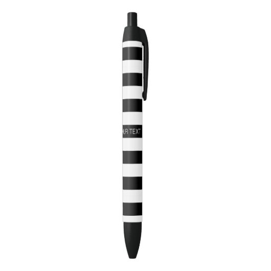 Stylo Noir Black White Horizontal Preppy Stripe Nom monogram (Bas (Vertical))