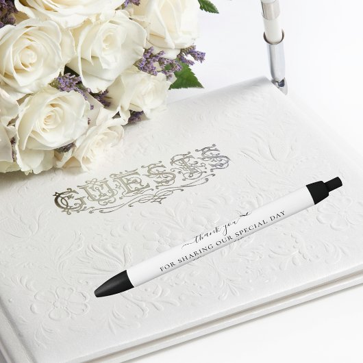 Stylo Noir Black white script coeur mariage merci