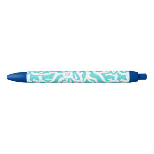 Stylo Noir Bleu blanc nautique de motif de récif coralien de