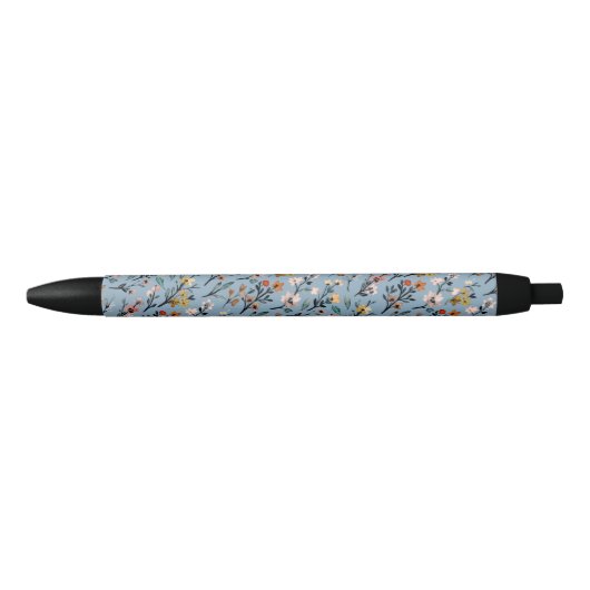 Stylo Noir Bleu clair Boho Chic Aquarelle Florale (Devant)