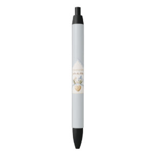 Stylo Noir Bleu Clair Crème Enveloppe Cœur Floral Français