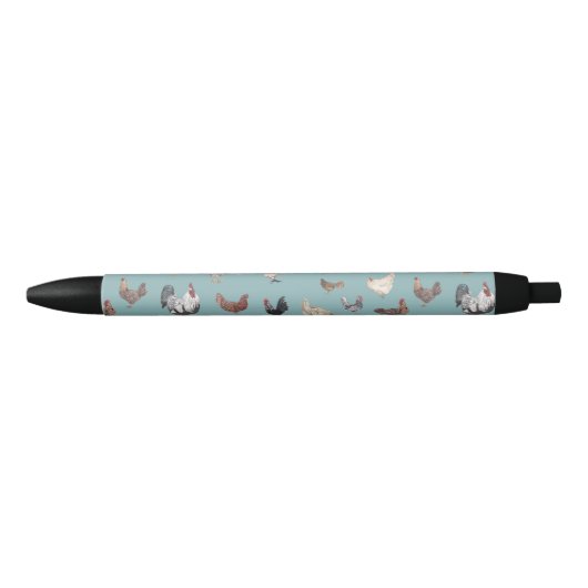 Stylo Noir Bleu gris motif au poulet (Devant)