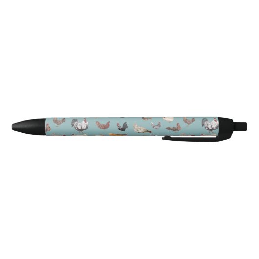 Stylo Noir Bleu gris motif au poulet (Bas)