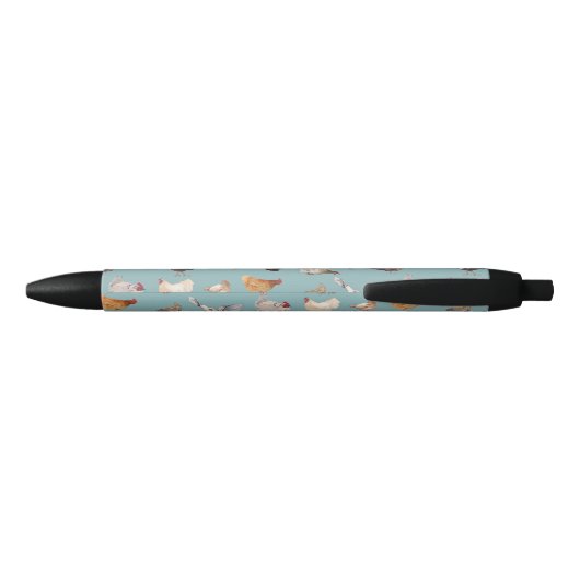 Stylo Noir Bleu gris motif au poulet (Dos)