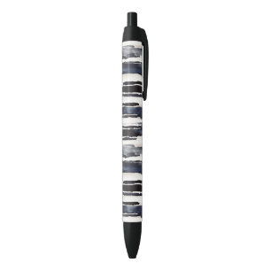 Stylo Noir Bleu Marine Rayures Blanches