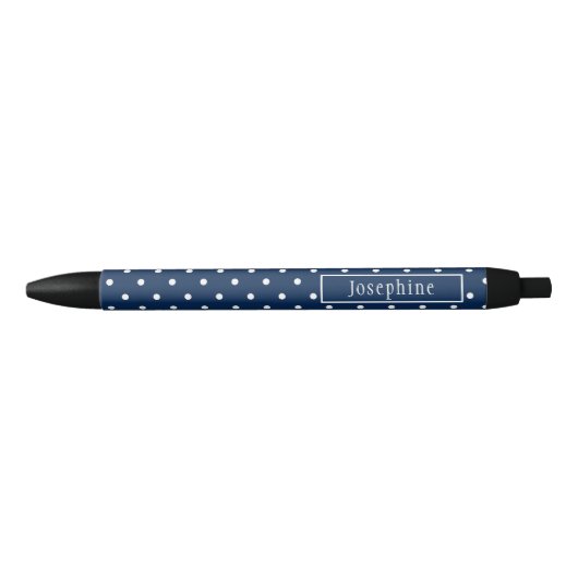 Stylo Noir Bleu Nuit Et Points Blancs Avec Nom (Devant)