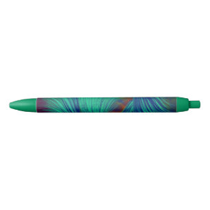 Stylo Noir Bleu Vert élégant Plumes Abstraites