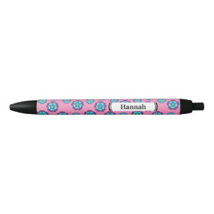 Stylo Noir Bleu Violet rose motif floral   Personnaliser