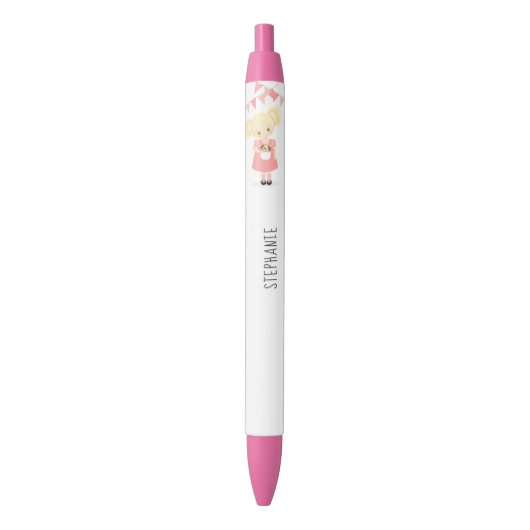 Stylo Noir Blonde mignonne Anniversaire fille et chiot (devant Vertical)