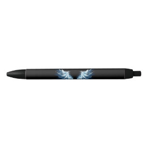 Stylo Noir Blue Glowing Angel Wings on black background