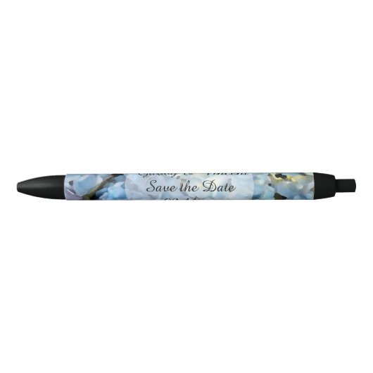 Stylo Noir Blue Hydrangea Floral Wedding Enregistrer la date (Devant)