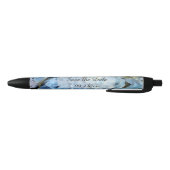 Stylo Noir Blue Hydrangea Floral Wedding Enregistrer la date (Bas)