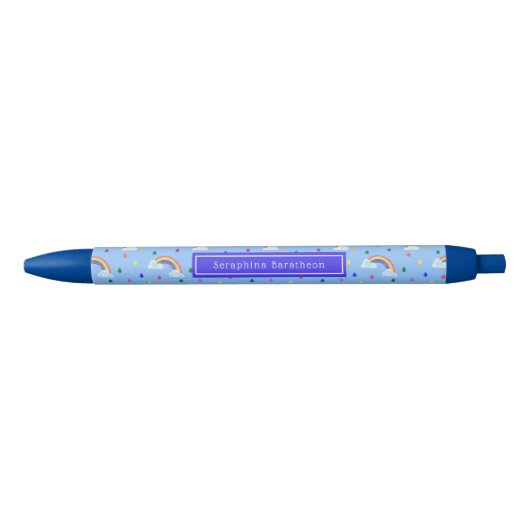 Stylo Noir Blue Rainbow Rain Nuages Nom personnalisé (Devant)