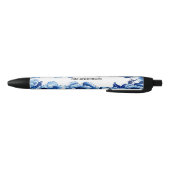 Stylo Noir Blue White Floral Pen with Customizable Name (Bas)