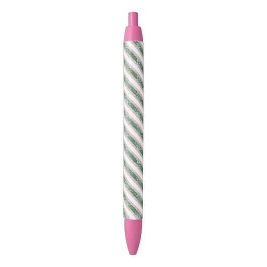 Stylo Noir Blush Pink Green Glitter Stripes Christmas   (devant Vertical)