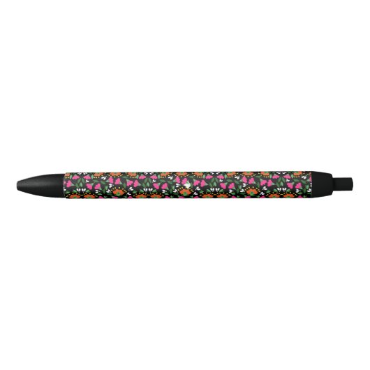 Stylo Noir Boho Floral Orange rose noir vert (Devant)