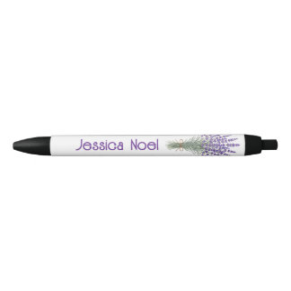 Stylo Noir Boho Lavande Nom personnalisé
