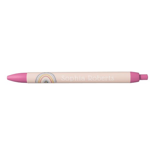 Stylo Noir Boho Rainbow Thème Waterproof Nom des enfants (Devant)
