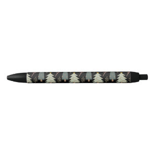 Stylo Noir Bois d'hiver Arbres de Noël Motif moderne Noir