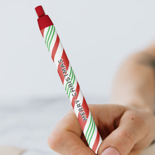 Stylo Noir Bonbon à la Menthe Poivrée Rayure de Noël Rouge &