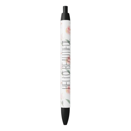 Stylo Noir Bonjour belle aquarelle Floral (devant Vertical)