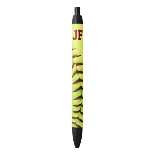 Stylo Noir Boule jaune personnalisée du base-ball (devant Vertical)