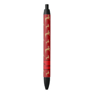 Stylo Noir Bouledogues français rouges nommés personnalisé