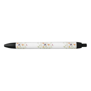 Stylo Noir Bouquet aquarelle de fleurs sauvages