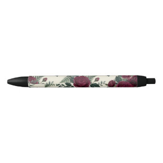Stylo Noir Bourgogne et floral vert forêt 