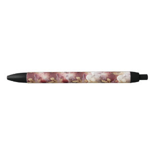Stylo Noir Bourgogne et or Parties scintillant floral Agate C