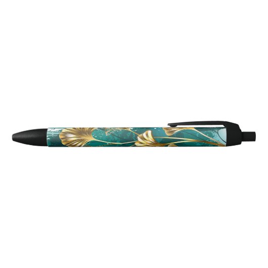 Stylo Noir Branche avec Feuilles d'or Ginko Biloba (Haut)