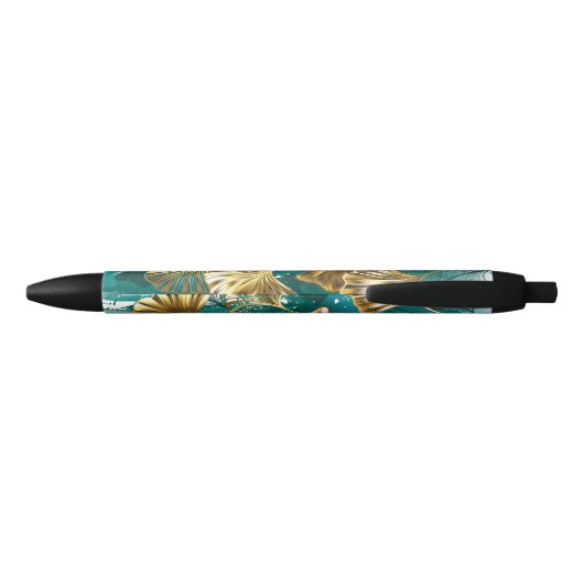 Stylo Noir Branche avec Feuilles d'or Ginko Biloba (Dos)