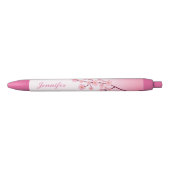 Stylo Noir Branche Sakura Rose Avec Nom Personnalisé (Devant)